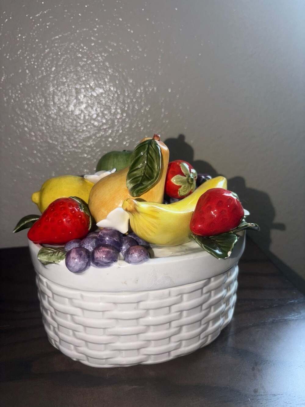 Fitz & Floyd Fruit Basket Canister with Lid White Ceramic